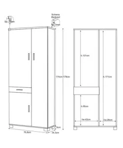 Mobile 3 ante e 1 cassetto olmo chiaro, 76,8x34,3x179 cm